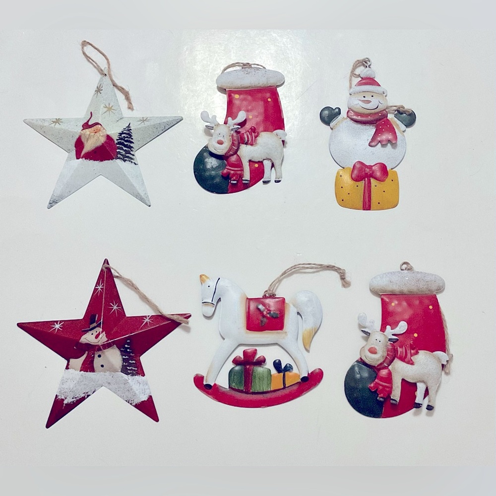 New Metal Christmas Ornaments Set-6 Pack Christmas Hanging Ornaments.
